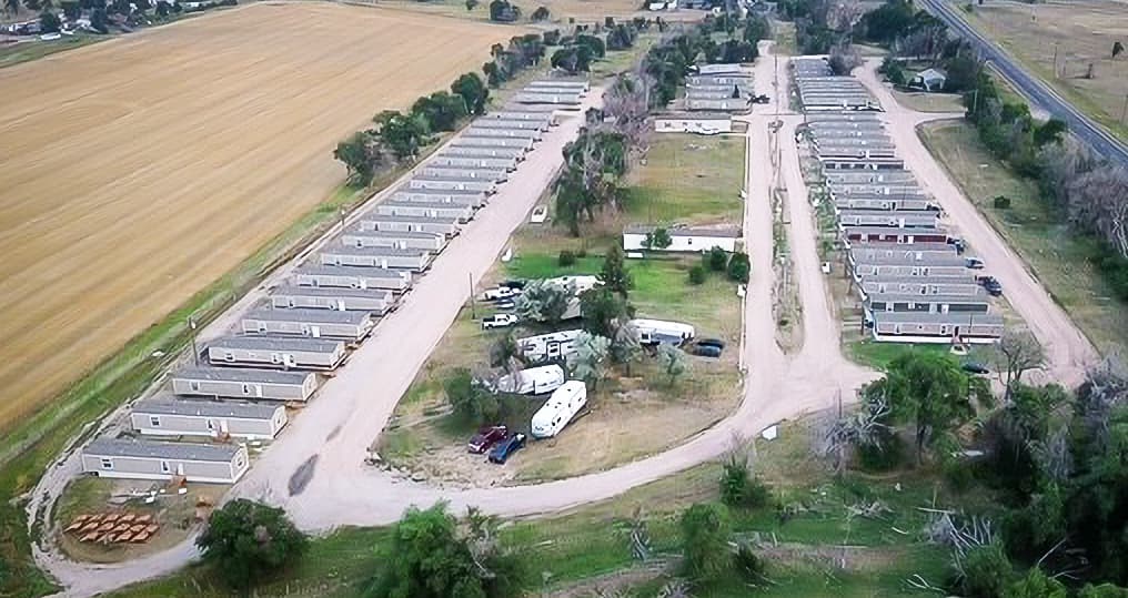 Aerial view of Iron Guard Lodging's Kimball, Nebraska workforce housing property